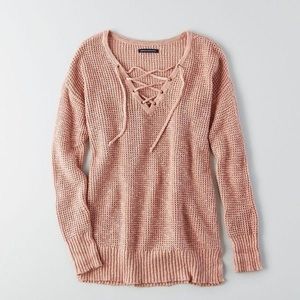 AE waffle knit lace up sweater